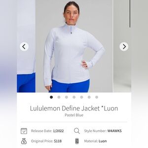 Lululemon Define Jacket *Luon* in Pastel Blue